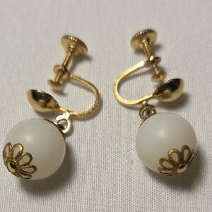 Elegant Gold and White Clip-On Earrings